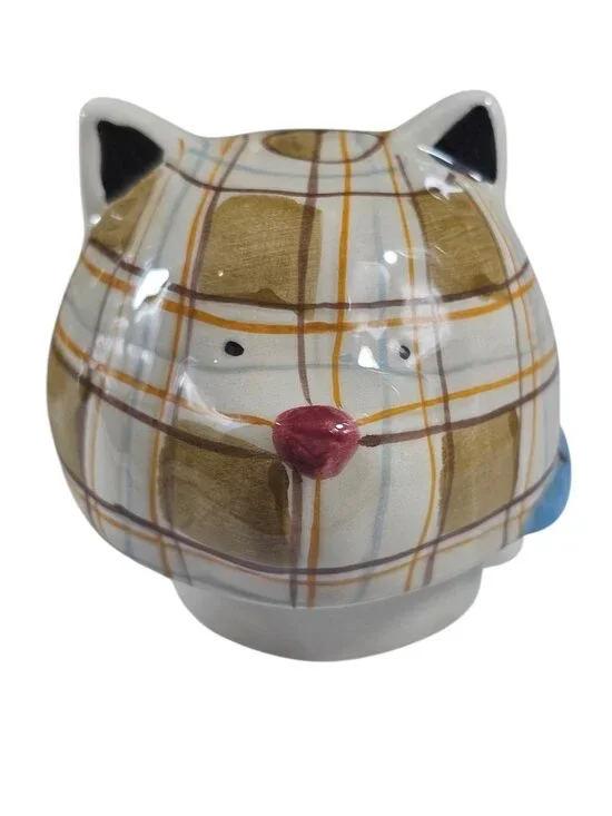 Sakura Plaid Kitty Cat Ceramic Teapot Debbie Mumm Handpainted Kitty Cat Teapot - Picture 6 of 7